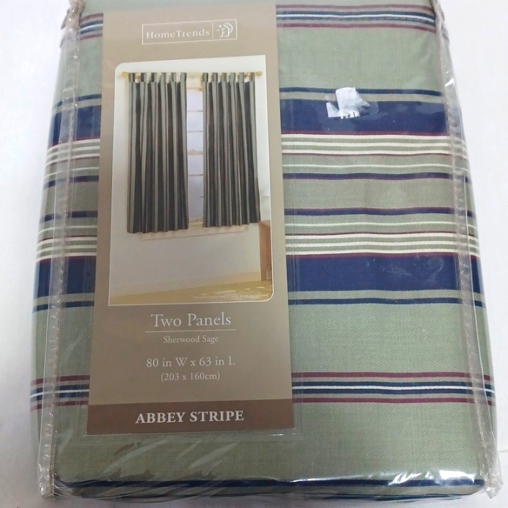 HOME TRENDS ABBEY STRIPES CURTAINS 80×63 NEW UNOPENED PACKAGE